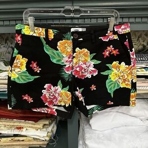 Old Navy Womens Size 8 Black Floral Hawaiian Pockets Cotton Short Shorts